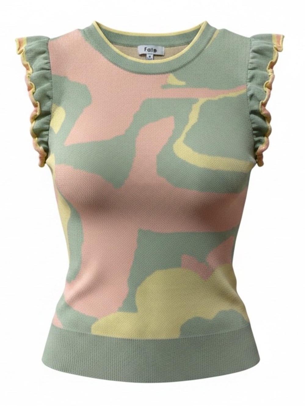 Fate Pastel Camouflage Ruffle Sleeve Tank Top - Sage, Blush, Lemon